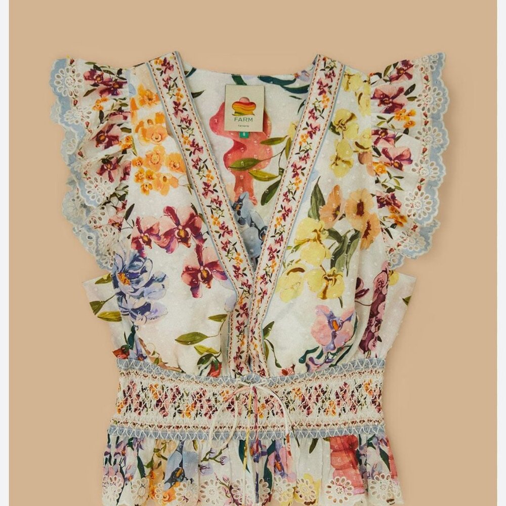FARM Rio Floral Lace Trim Flutter Sleeve Blouse – XL - Picture 4 of 7